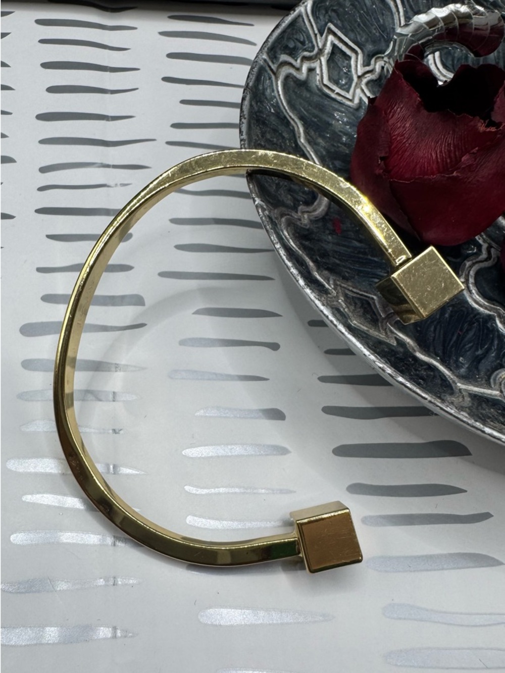 J. Crew Gold Tone Open Cuff Bracelet with Square End Caps